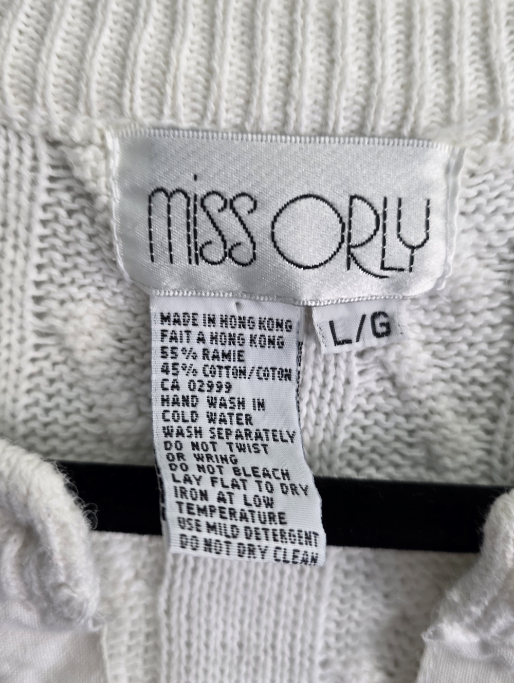 Miss Orly Cable Knit Short Sleeve Sweater Top White Cotton Ramie Henley Pocket L - Picture 5 of 9